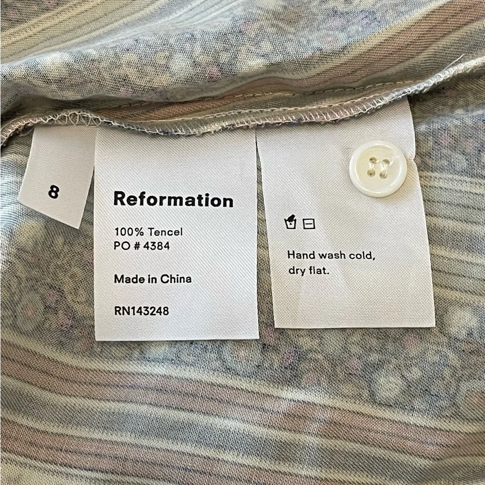 Reformation The Heidi Sandalwood Dress Size 8 Lace Trim Cottagecore Striped Boho - Picture 7 of 8